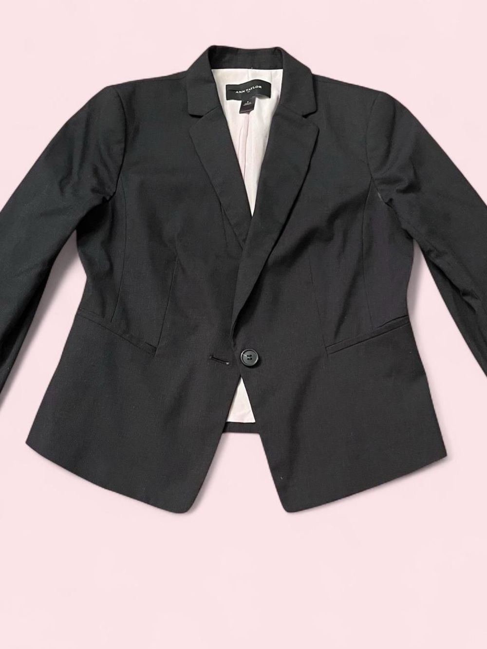 Ann Taylor Black and Pink Single-Button Tailored Blazer